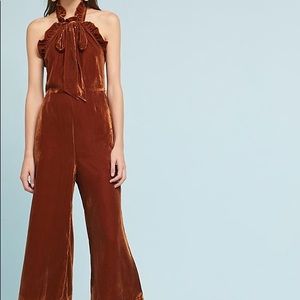 Anthropologie Gold Velvet Jumpsuit